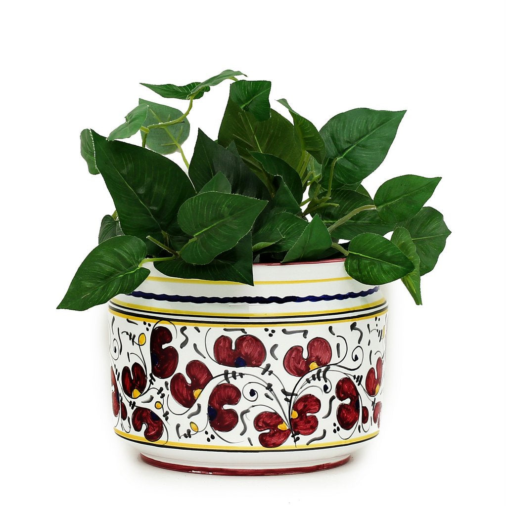ORVIETO RED ROOSTER: Cylindrical Cover Pot - Cachepot Planter (Small) - tops-selection.shop