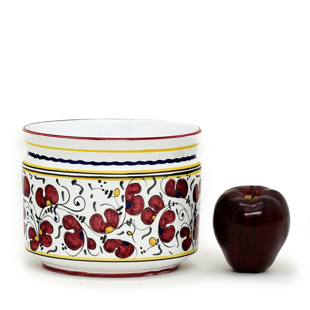 ORVIETO RED ROOSTER: Cylindrical Cover Pot - Cachepot Planter (Small) - tops-selection.shop