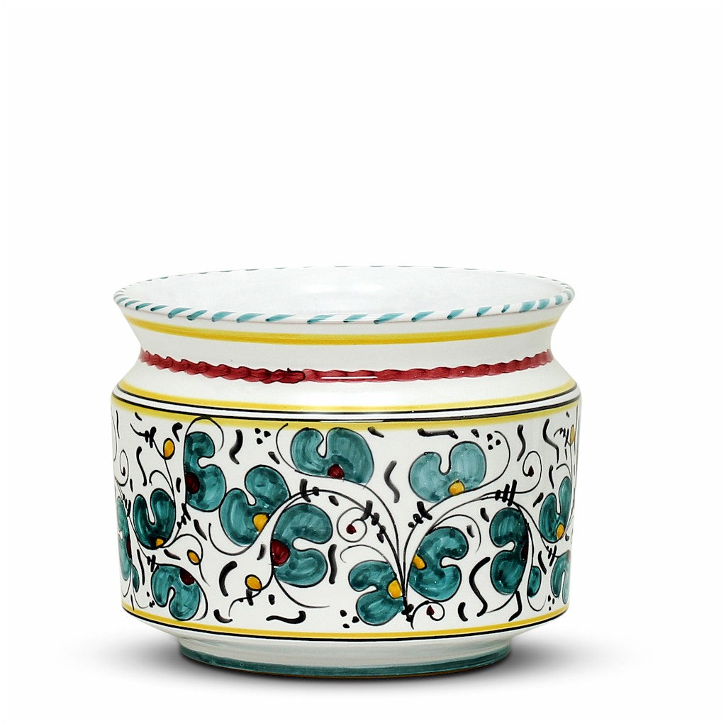 ORVIETO GREEN ROOSTER: Cylindrical Cover Pot - Cachepot Planter (Small) - tops-selection.shop