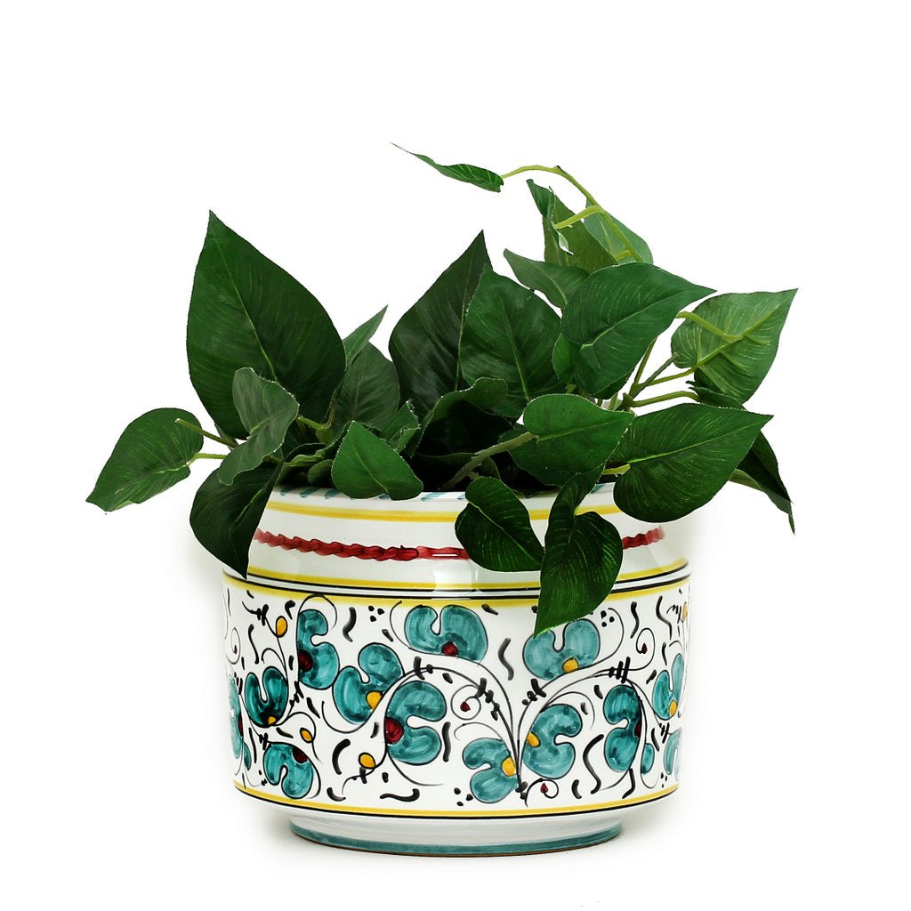 ORVIETO GREEN ROOSTER: Cylindrical Cover Pot - Cachepot Planter (Small) - tops-selection.shop