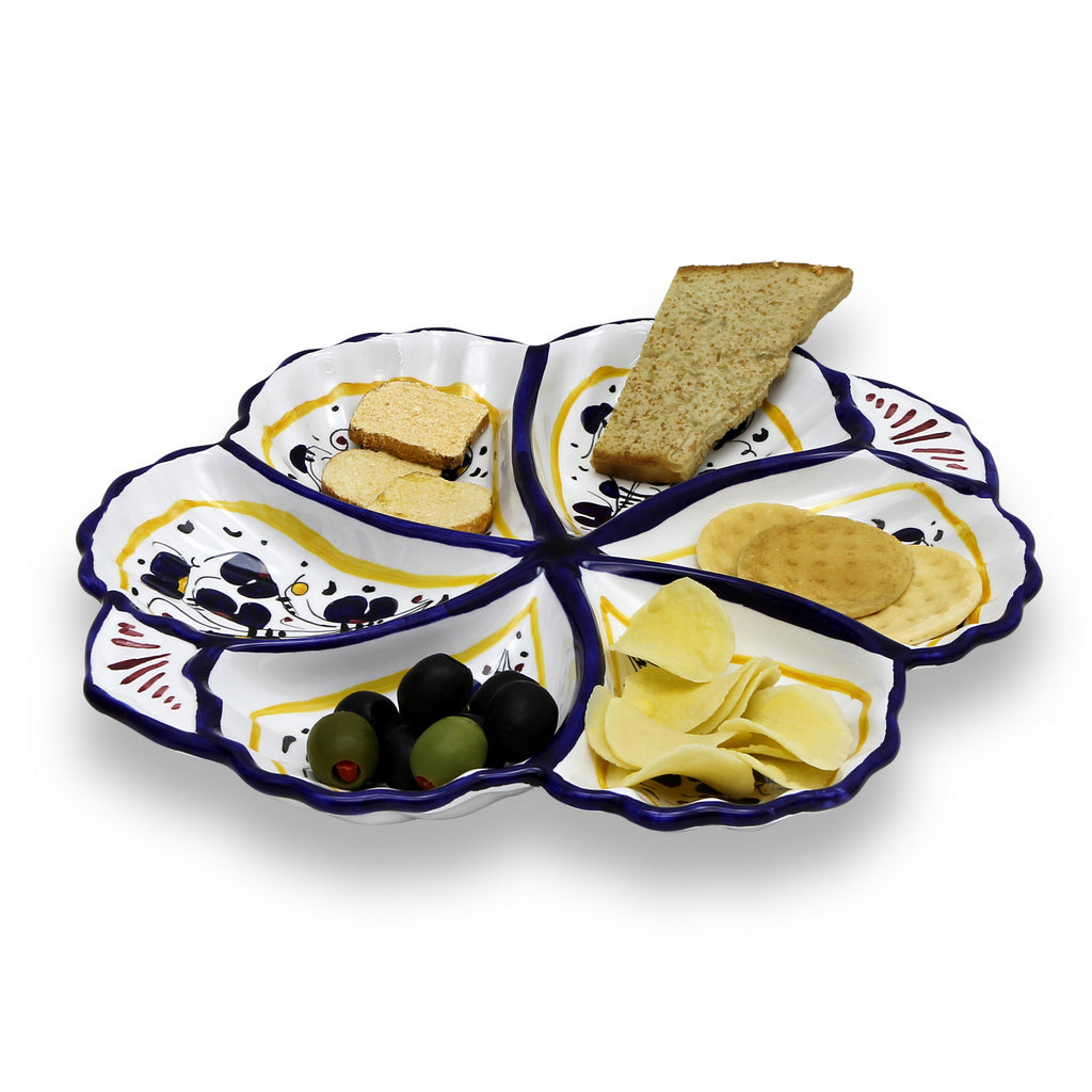 ORVIETO BLUE ROOSTER: Snack Tray Fiore/Shell - Six Compartments - tops-selection.shop