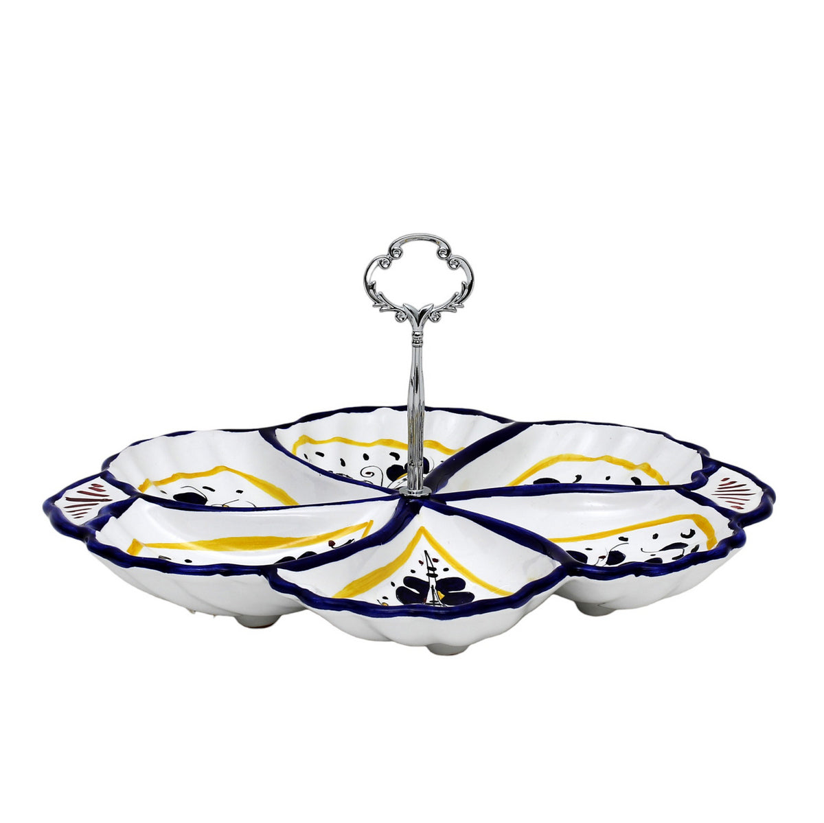 ORVIETO BLUE ROOSTER: Handled Tidbit Snack Tray Fiore/Shell server - Six Compartments - tops-selection.shop