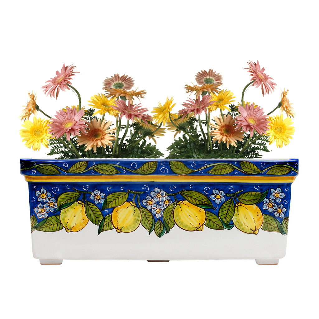 SICILIA: Rectangular Jardiniere from Caltagirone Sicily (Indoor-Outdoor) - BLUE Lemon Design - tops-selection.shop