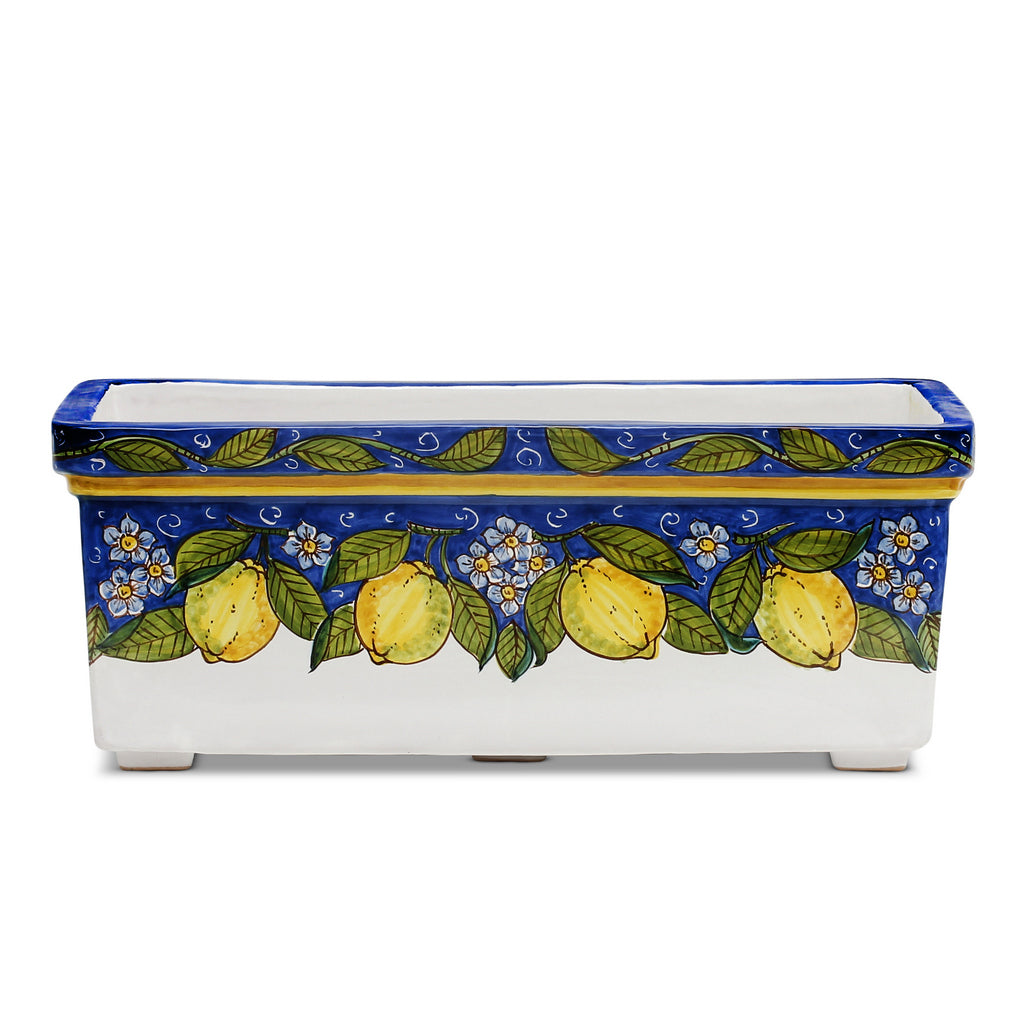 SICILIA: Rectangular Jardiniere from Caltagirone Sicily (Indoor-Outdoor) - BLUE Lemon Design - tops-selection.shop