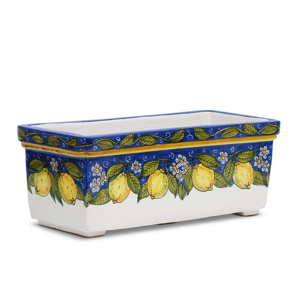 SICILIA: Rectangular Jardiniere from Caltagirone Sicily (Indoor-Outdoor) - BLUE Lemon Design - tops-selection.shop