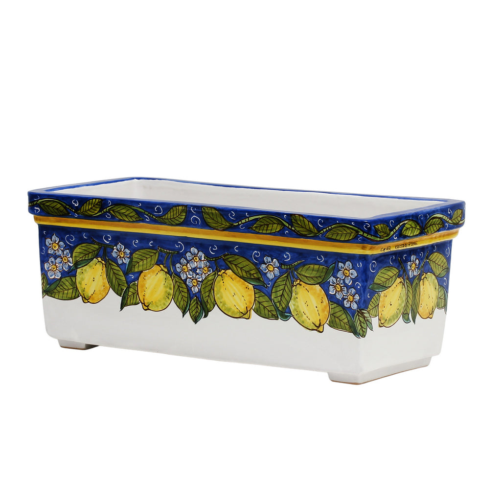 SICILIA: Rectangular Jardiniere from Caltagirone Sicily (Indoor-Outdoor) - BLUE Lemon Design - tops-selection.shop