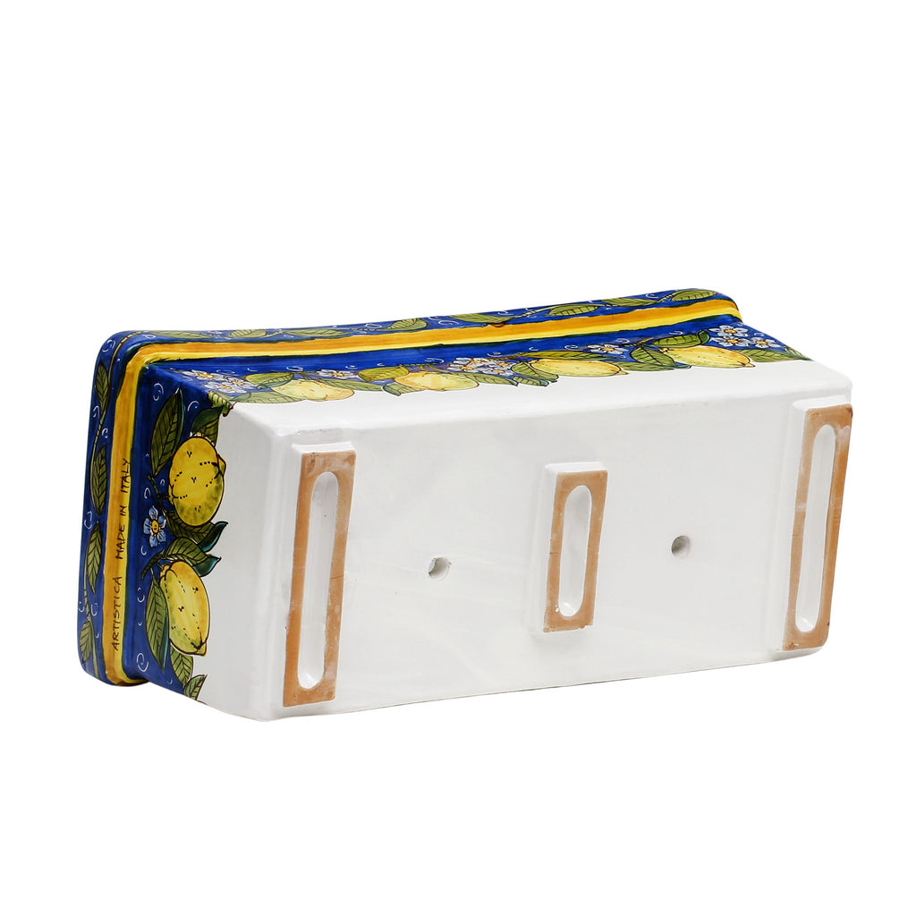 SICILIA: Rectangular Jardiniere from Caltagirone Sicily (Indoor-Outdoor) - BLUE Lemon Design - tops-selection.shop