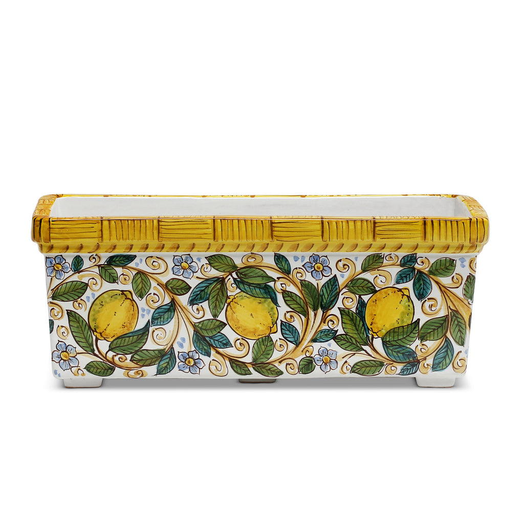 SICILIA: Rectangular Jardiniere from Caltagirone Sicily (Indoor-Outdoor) - Lemon Design - tops-selection.shop