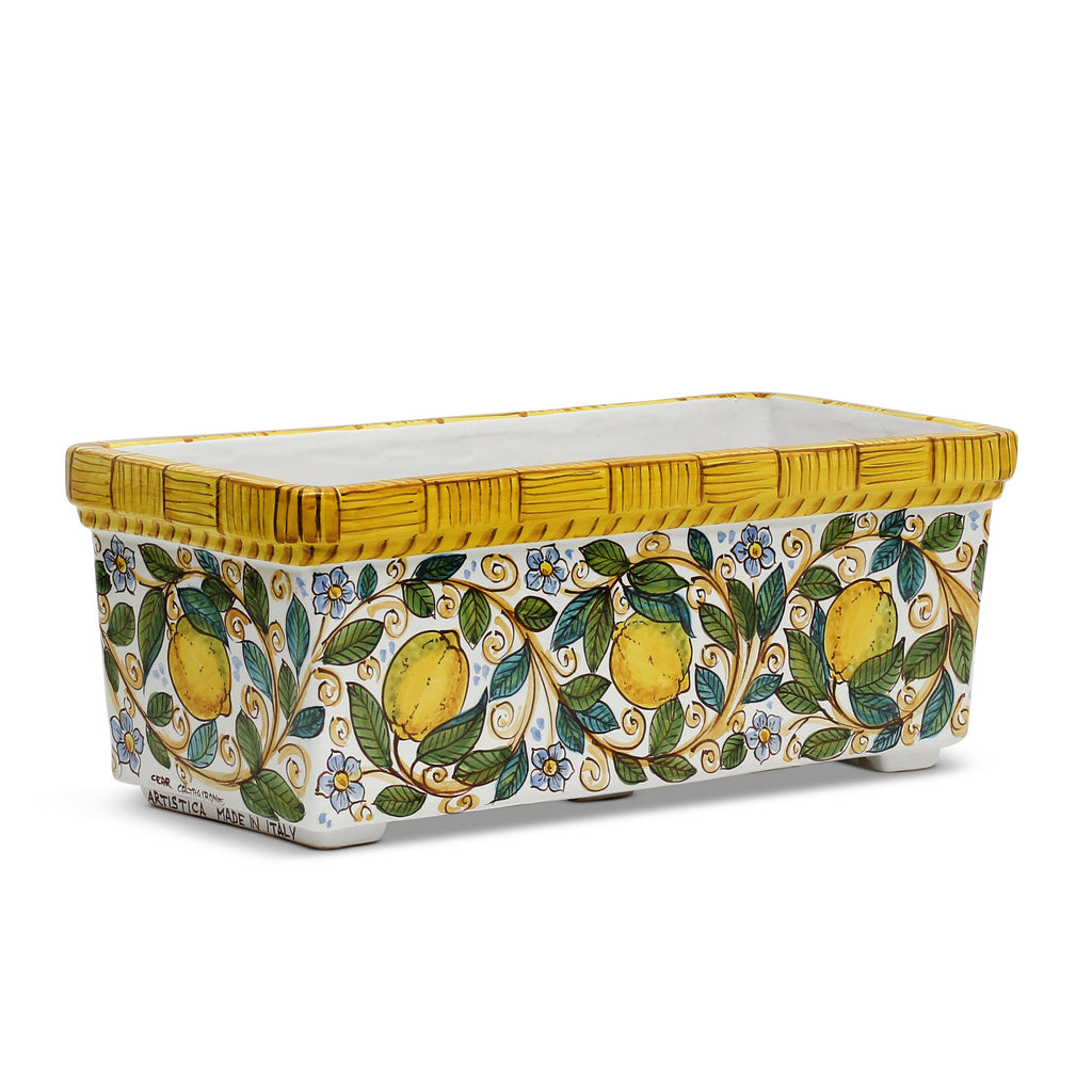 SICILIA: Rectangular Jardiniere from Caltagirone Sicily (Indoor-Outdoor) - Lemon Design - tops-selection.shop