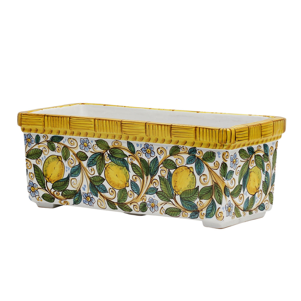 SICILIA: Rectangular Jardiniere from Caltagirone Sicily (Indoor-Outdoor) - Lemon Design - tops-selection.shop