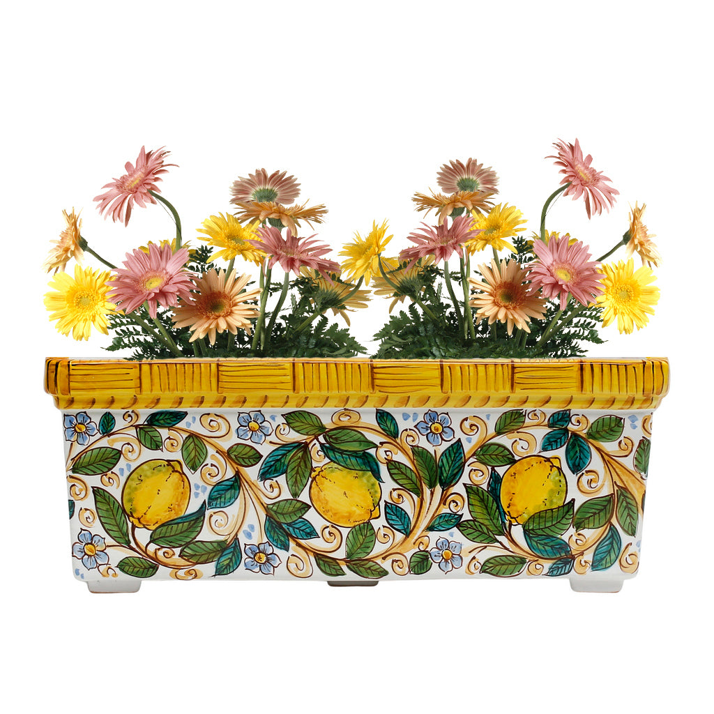 SICILIA: Rectangular Jardiniere from Caltagirone Sicily (Indoor-Outdoor) - Lemon Design - tops-selection.shop