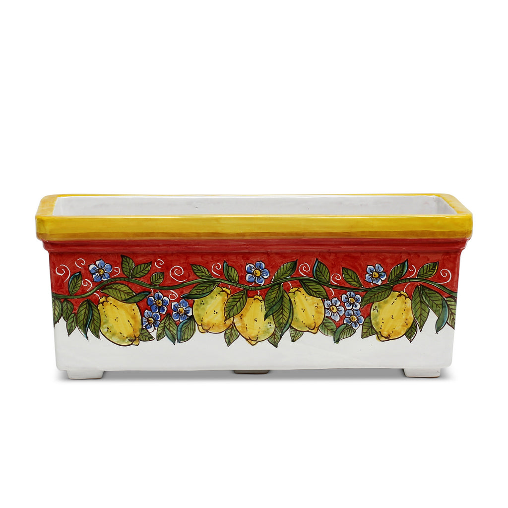 SICILIA: Rectangular Jardiniere from Caltagirone Sicily (Indoor-Outdoor) - RED Lemon Design - tops-selection.shop