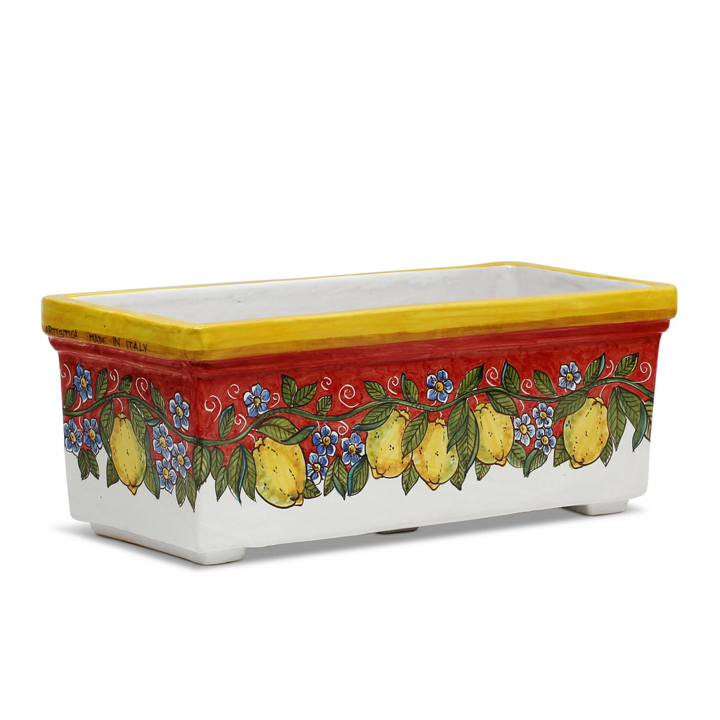 SICILIA: Rectangular Jardiniere from Caltagirone Sicily (Indoor-Outdoor) - RED Lemon Design - tops-selection.shop