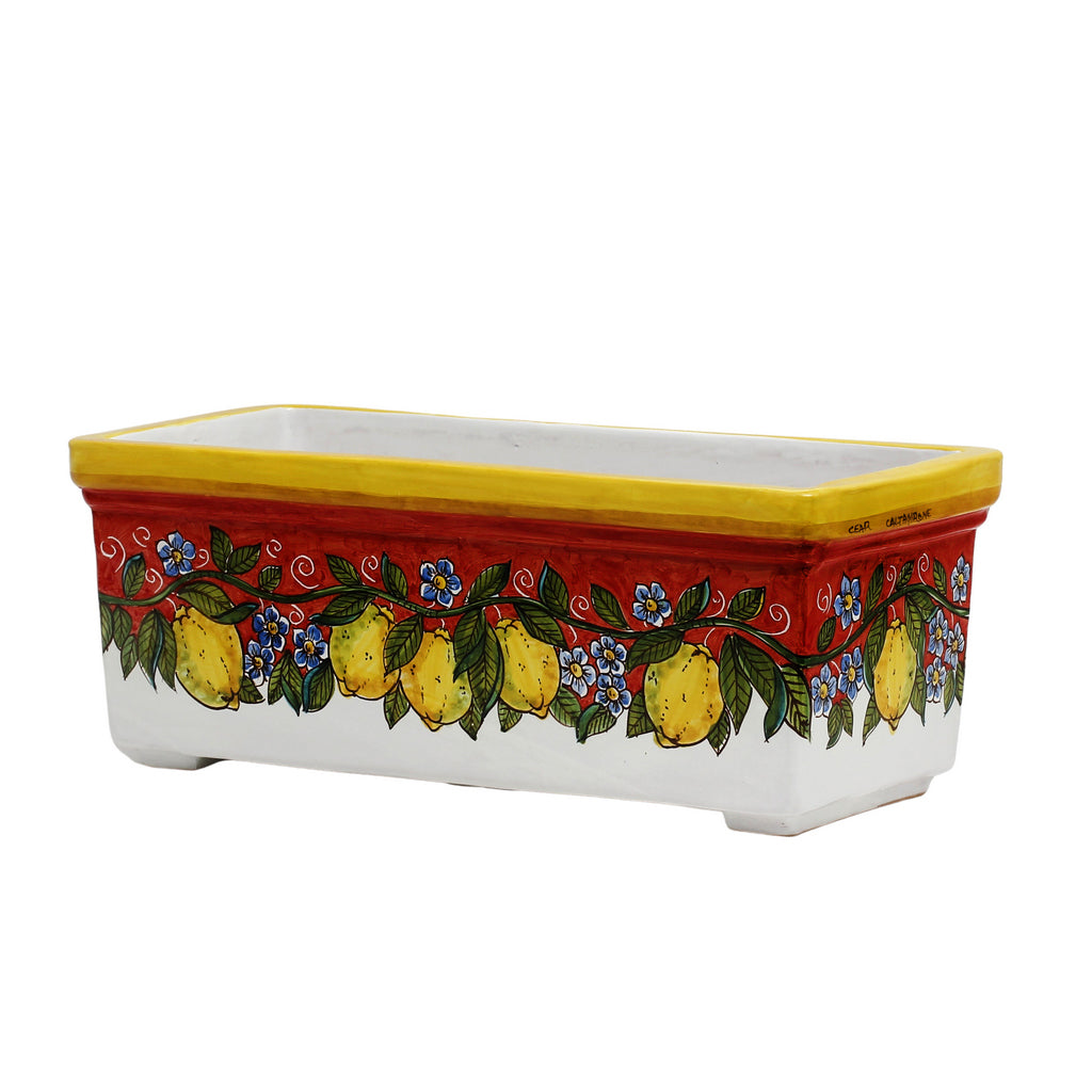 SICILIA: Rectangular Jardiniere from Caltagirone Sicily (Indoor-Outdoor) - RED Lemon Design - tops-selection.shop