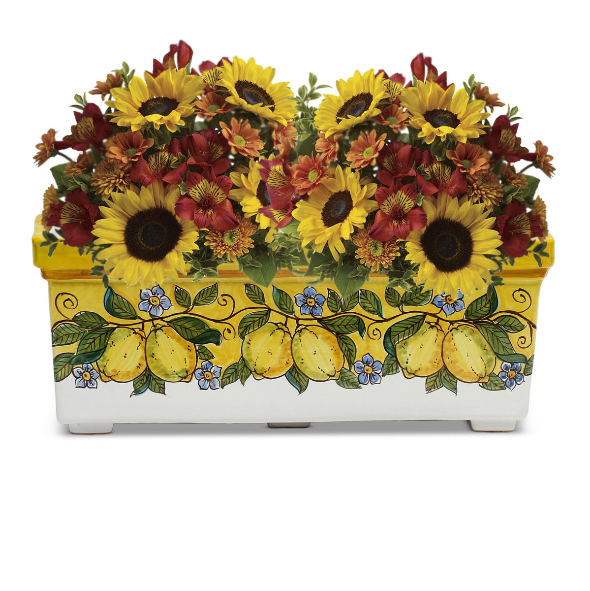 SICILIA: Rectangular Jardiniere from Caltagirone Sicily (Indoor-Outdoor) - YELLOW Lemon Design - tops-selection.shop