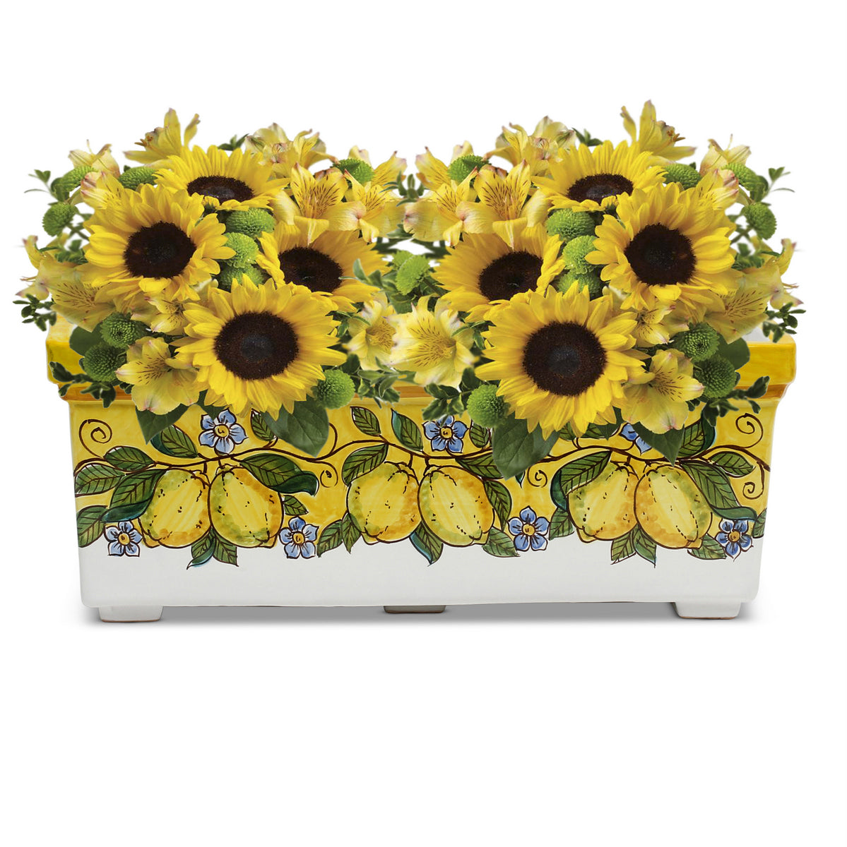SICILIA: Rectangular Jardiniere from Caltagirone Sicily (Indoor-Outdoor) - YELLOW Lemon Design - tops-selection.shop