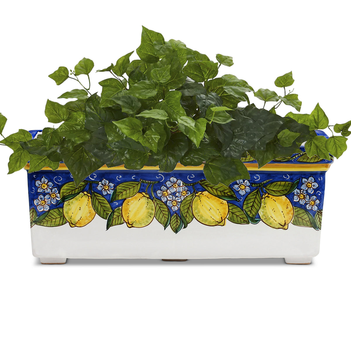 SICILIA: Rectangular Jardiniere from Caltagirone Sicily (Indoor-Outdoor) - BLUE Lemon Design - tops-selection.shop
