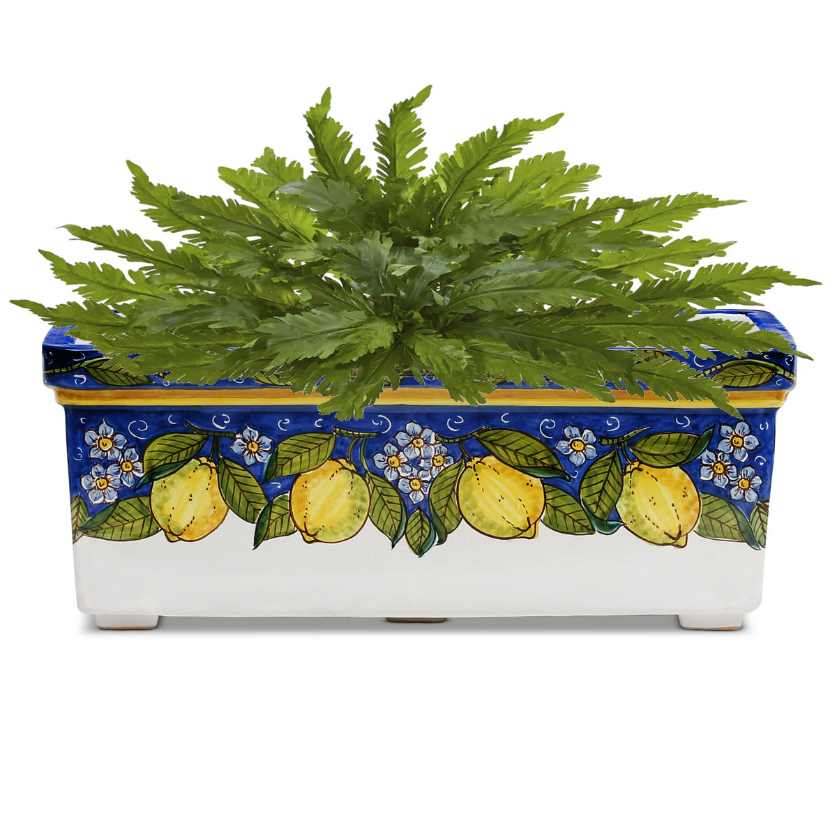 SICILIA: Rectangular Jardiniere from Caltagirone Sicily (Indoor-Outdoor) - BLUE Lemon Design - tops-selection.shop