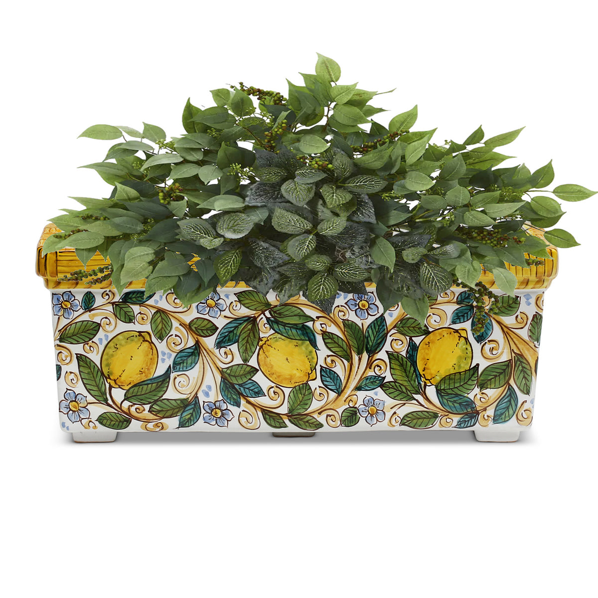 SICILIA: Rectangular Jardiniere from Caltagirone Sicily (Indoor-Outdoor) - Lemon Design - tops-selection.shop