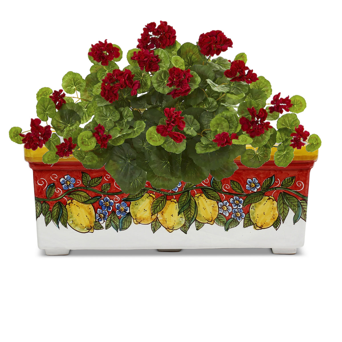 SICILIA: Rectangular Jardiniere from Caltagirone Sicily (Indoor-Outdoor) - RED Lemon Design - tops-selection.shop
