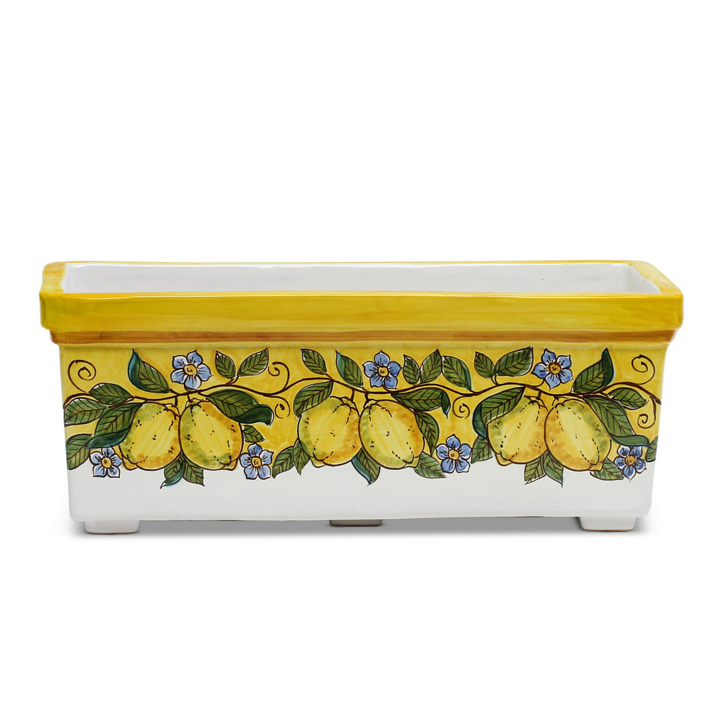 SICILIA: Rectangular Jardiniere from Caltagirone Sicily (Indoor-Outdoor) - YELLOW Lemon Design - tops-selection.shop