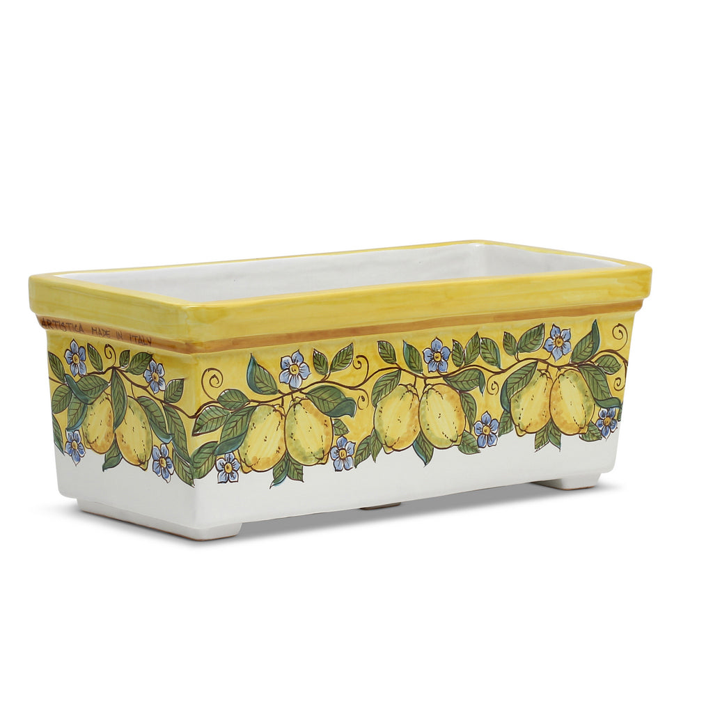 SICILIA: Rectangular Jardiniere from Caltagirone Sicily (Indoor-Outdoor) - YELLOW Lemon Design - tops-selection.shop