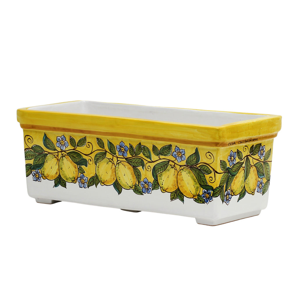 SICILIA: Rectangular Jardiniere from Caltagirone Sicily (Indoor-Outdoor) - YELLOW Lemon Design - tops-selection.shop
