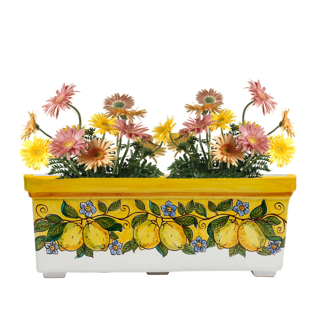 SICILIA: Rectangular Jardiniere from Caltagirone Sicily (Indoor-Outdoor) - YELLOW Lemon Design - tops-selection.shop