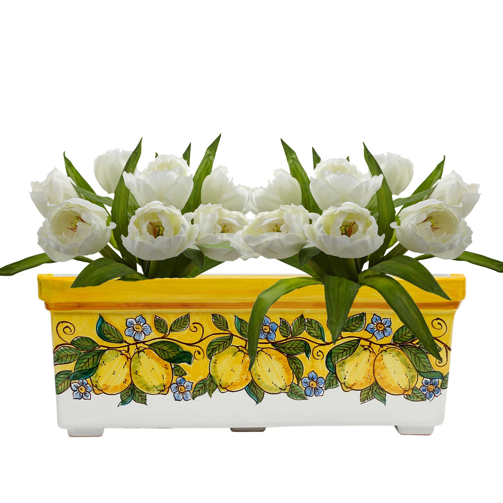 SICILIA: Rectangular Jardiniere from Caltagirone Sicily (Indoor-Outdoor) - YELLOW Lemon Design - tops-selection.shop
