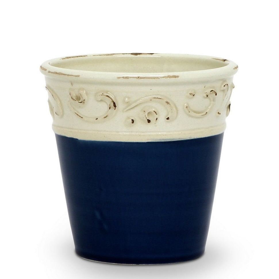 SCAVO COLORE: Small Cachepot Vase - Blue/White - tops-selection.shop