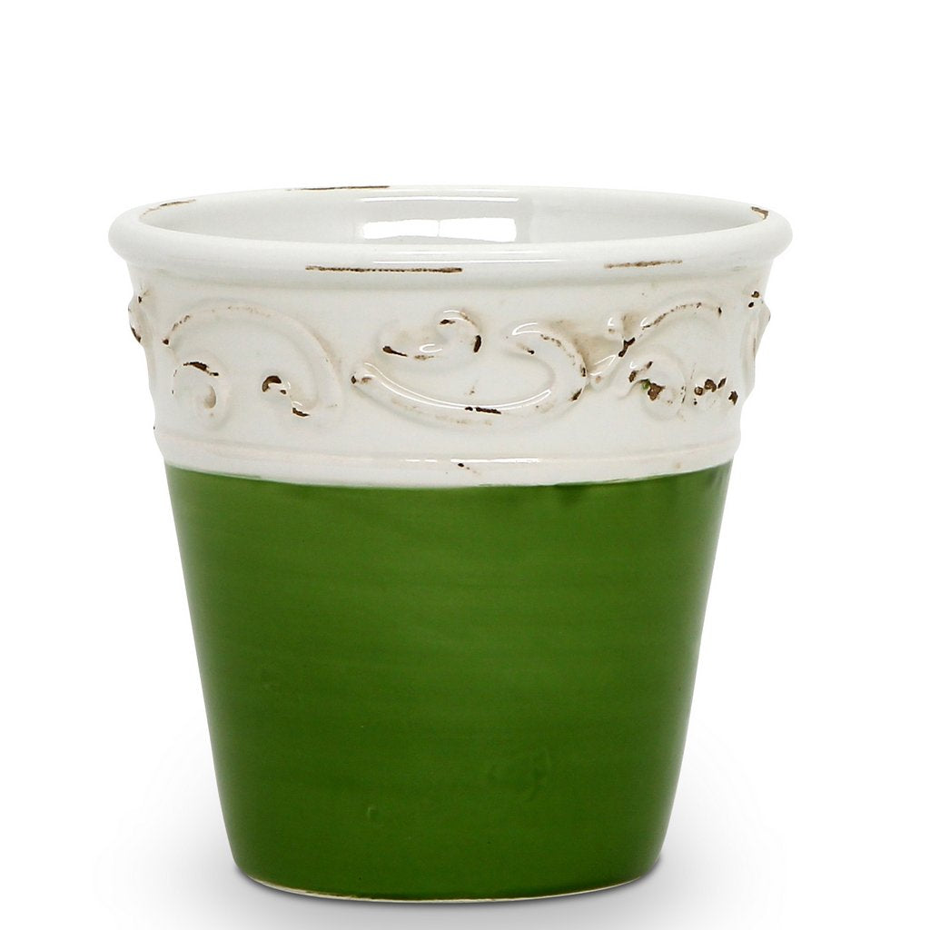 SCAVO COLORE: Small Cachepot Vase - Green/White - tops-selection.shop