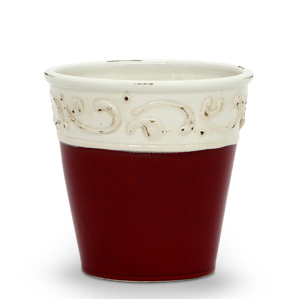 SCAVO COLORE: Small Cachepot Vase - Red/White - tops-selection.shop