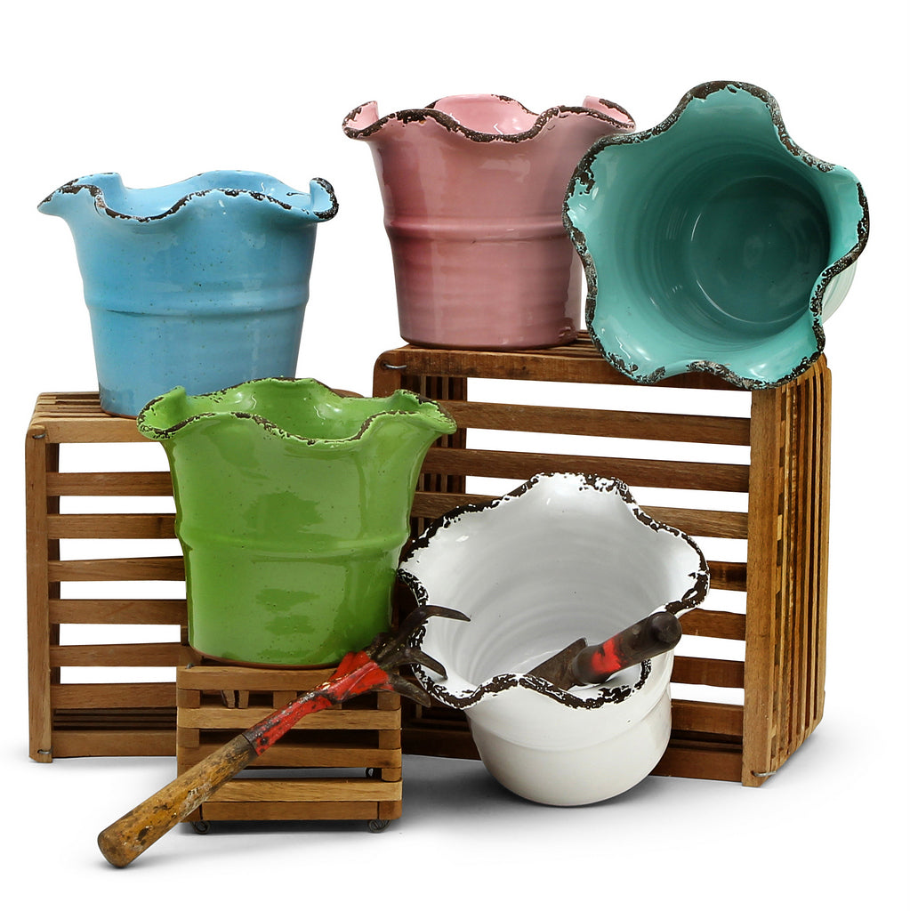 SCAVO Giardini Garden: Large Planter Vase with fluted rim 'AVIATOR' Dark Blue - tops-selection.shop