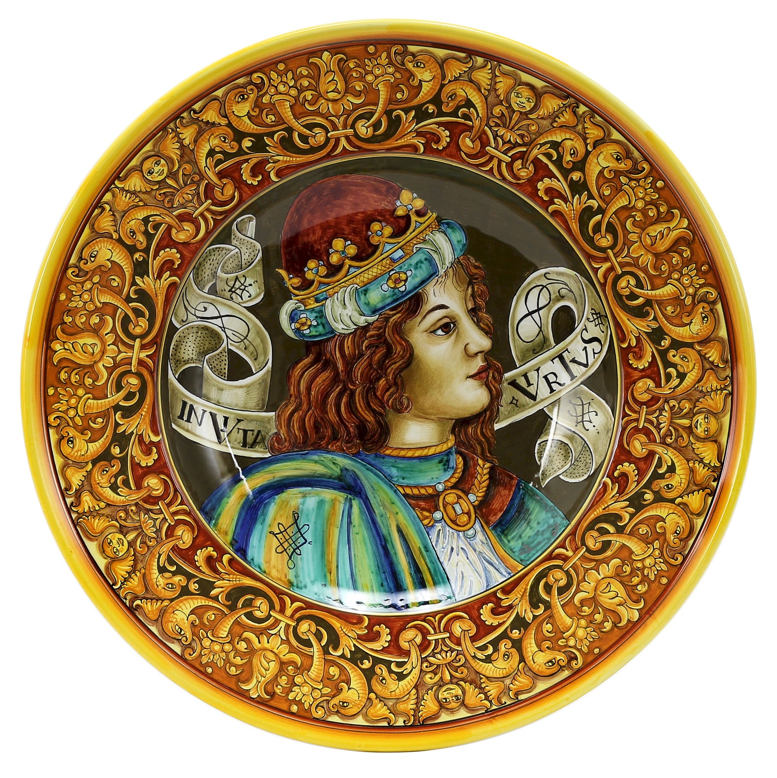 PRIMA CLASSE: Large Wall Plate w Renaissance figure In Vita Virtus (Man) (20D) - tops-selection.shop