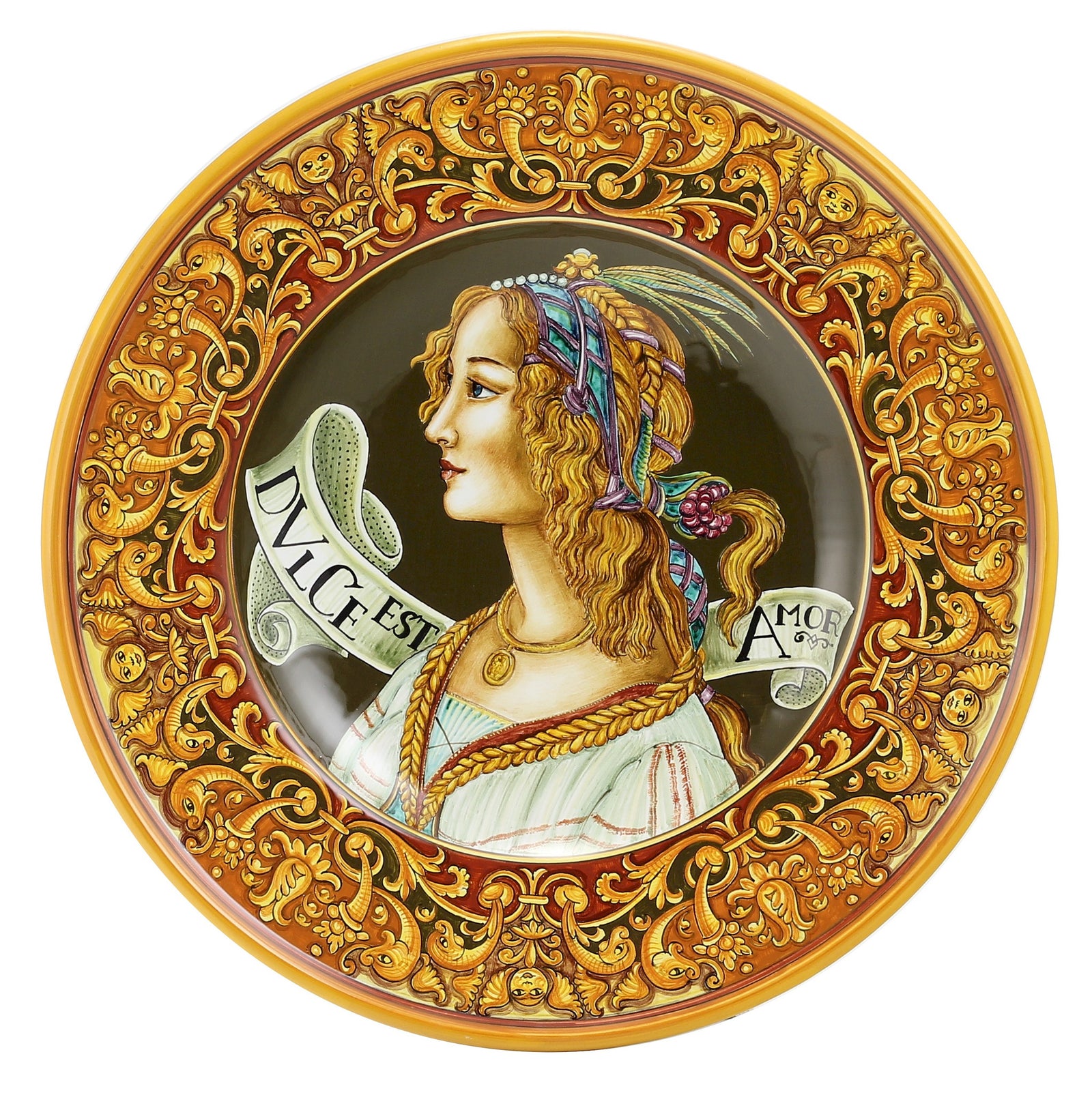 PRIMA CLASSE: Large Wall Plate w Renaissance figure Dulce Est Amar (Woman) (20D) - tops-selection.shop