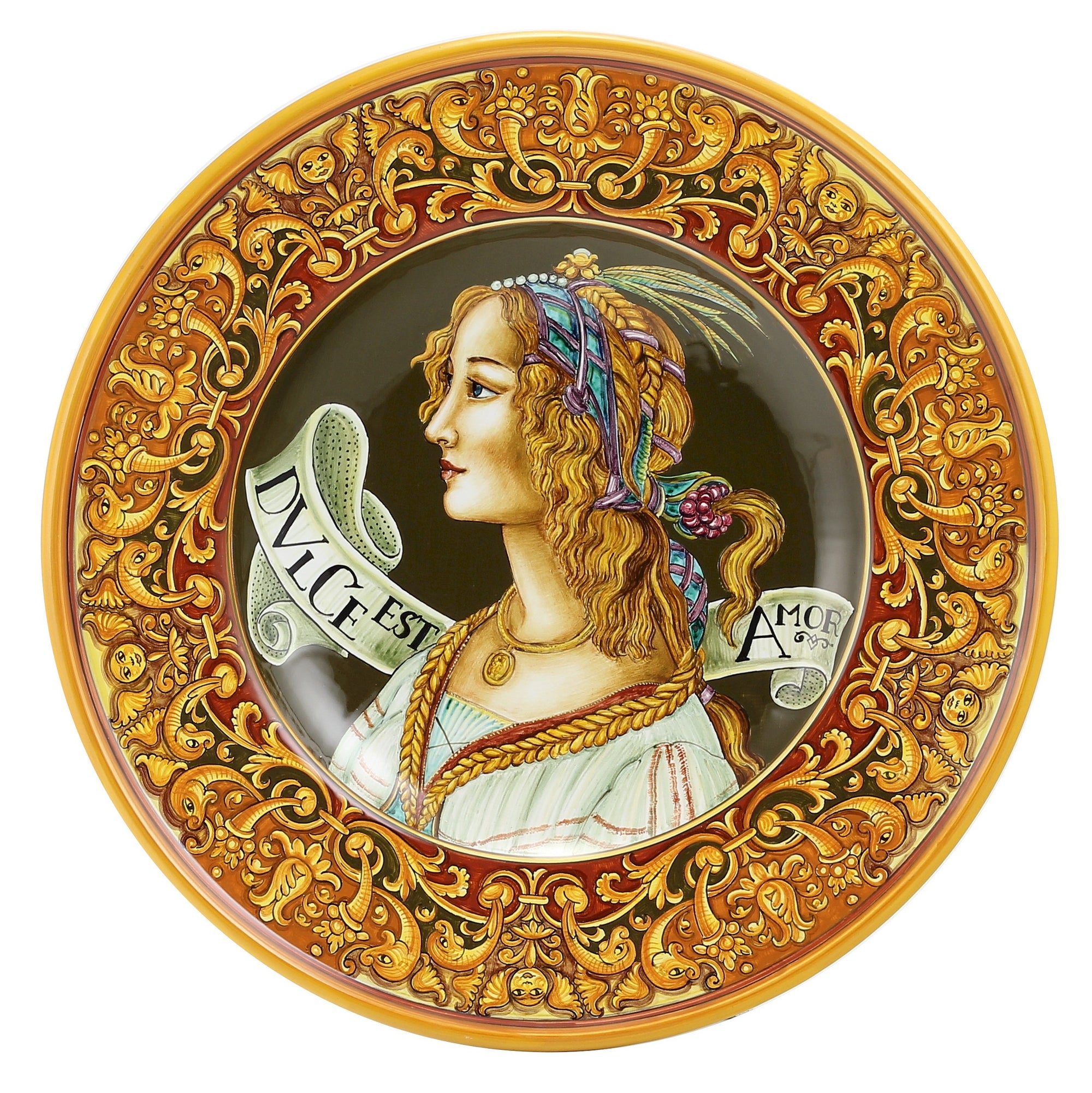 PRIMA CLASSE: Large Wall Plate w Renaissance figure Dulce Est Amar (Woman) (20D) - tops-selection.shop
