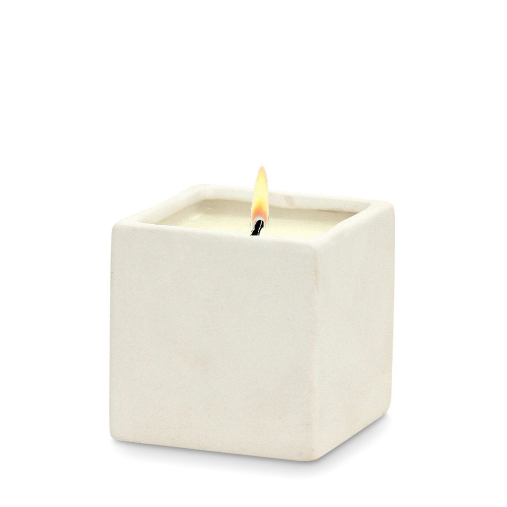 MONDIAL CANDLES: Urban Square Design Small Ceramic Candle Modern Matte White - tops-selection.shop