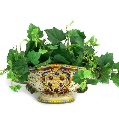 MAJOLICA MEDICI: Oblong Footed centerpiece bowl w two handles and DeMedici Crest - tops-selection.shop