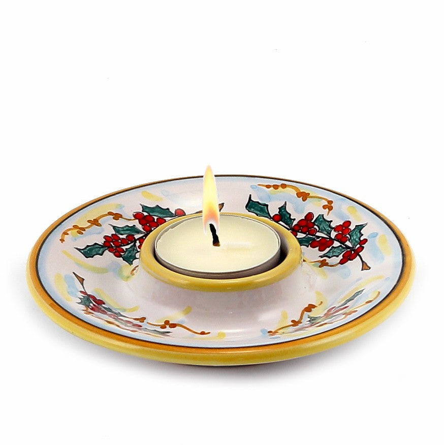CHRISTMAS HOLLY: Deruta Tea Light Saucer - tops-selection.shop
