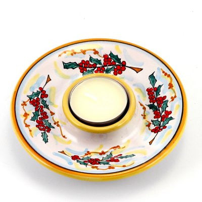 CHRISTMAS HOLLY: Deruta Tea Light Saucer - tops-selection.shop