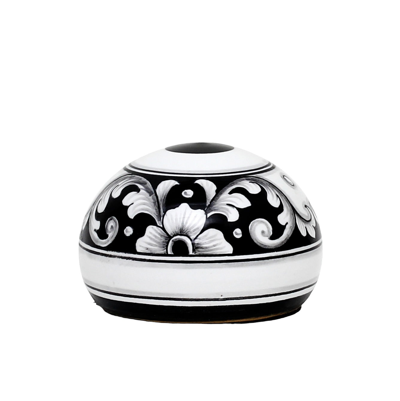 DERUTA PAPERWEIGHT: Large traditional round Deruta Vario Nero design - tops-selection.shop