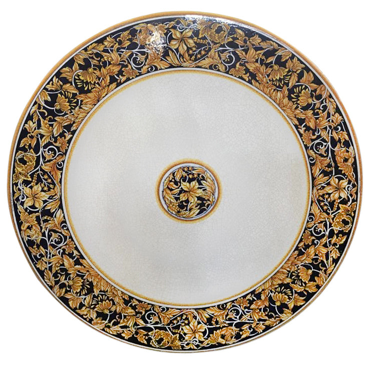 CERAMIC STONE TABLE + IRON BASE: ADIMA Design^ - Hand Painted in Deruta, Italy. - tops-selection.shop