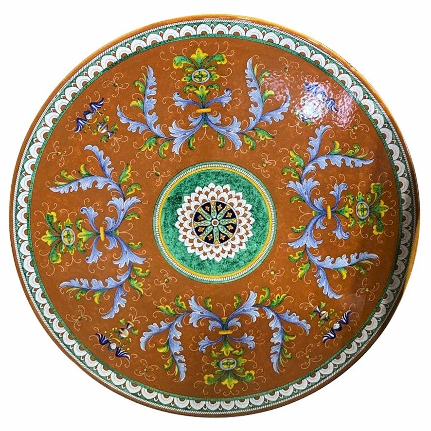 CERAMIC STONE TABLE+ IRON BASE: ANGIOLETTI Design^ in Deruta, Italy. - tops-selection.shop