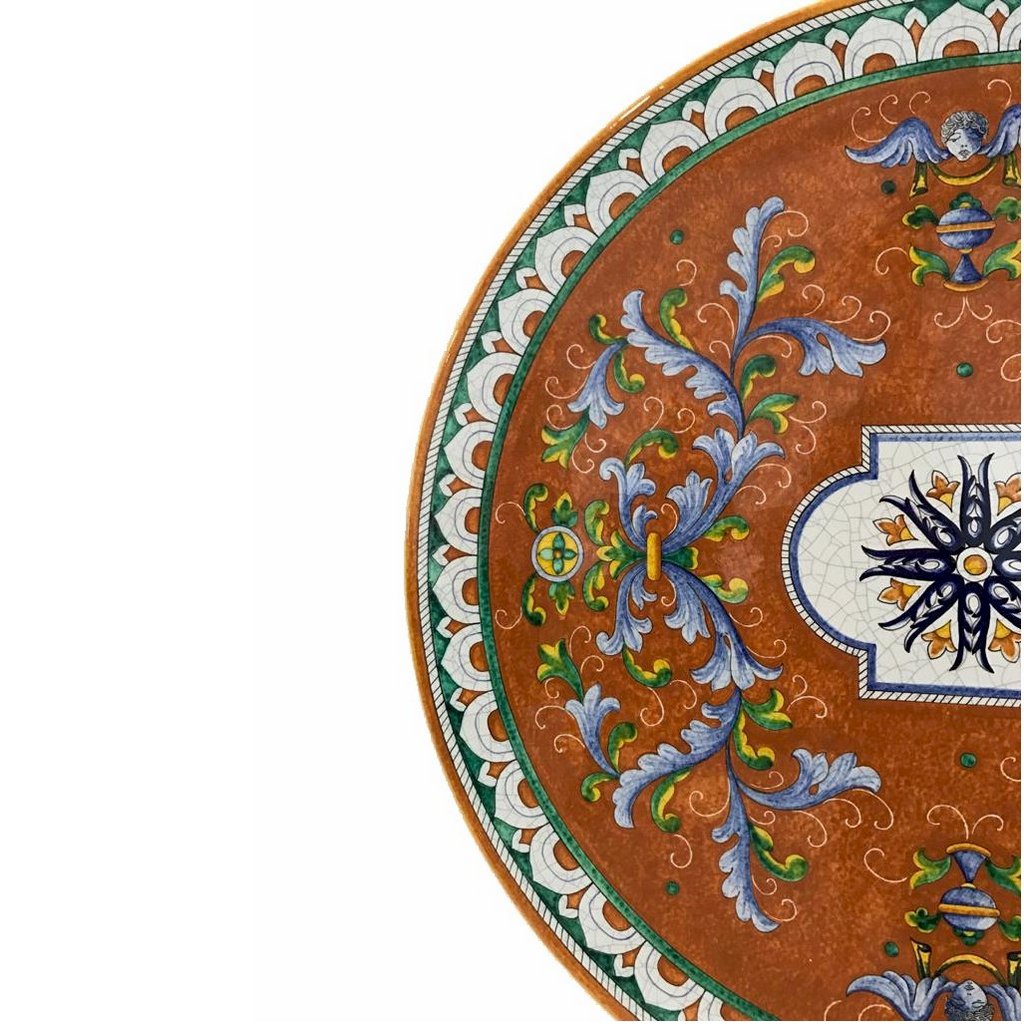 CERAMIC STONE TABLE+ IRON BASE: ANGIOLETTI Design^ in Deruta, Italy. - tops-selection.shop