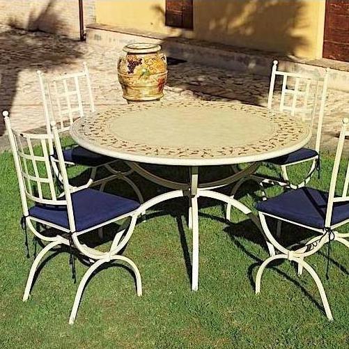 CERAMIC STONE TABLE + IRON BASE: ATLANTA Design - Hand Painted in Deruta, Italy. - tops-selection.shop