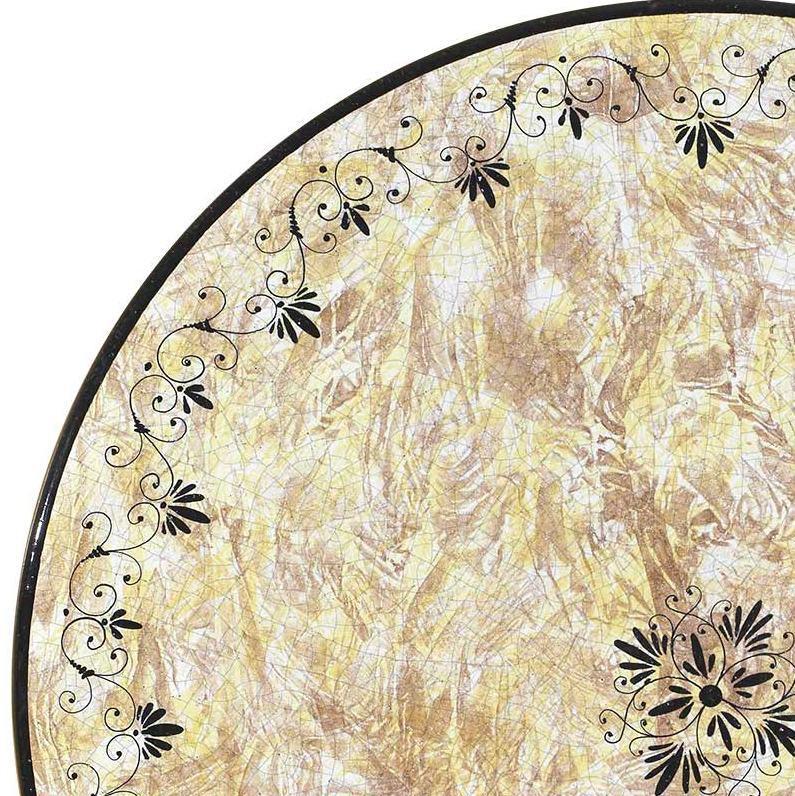 CERAMIC STONE TABLE + IRON BASE: AVIGNONE Design - Hand Painted in Deruta, Italy. - tops-selection.shop