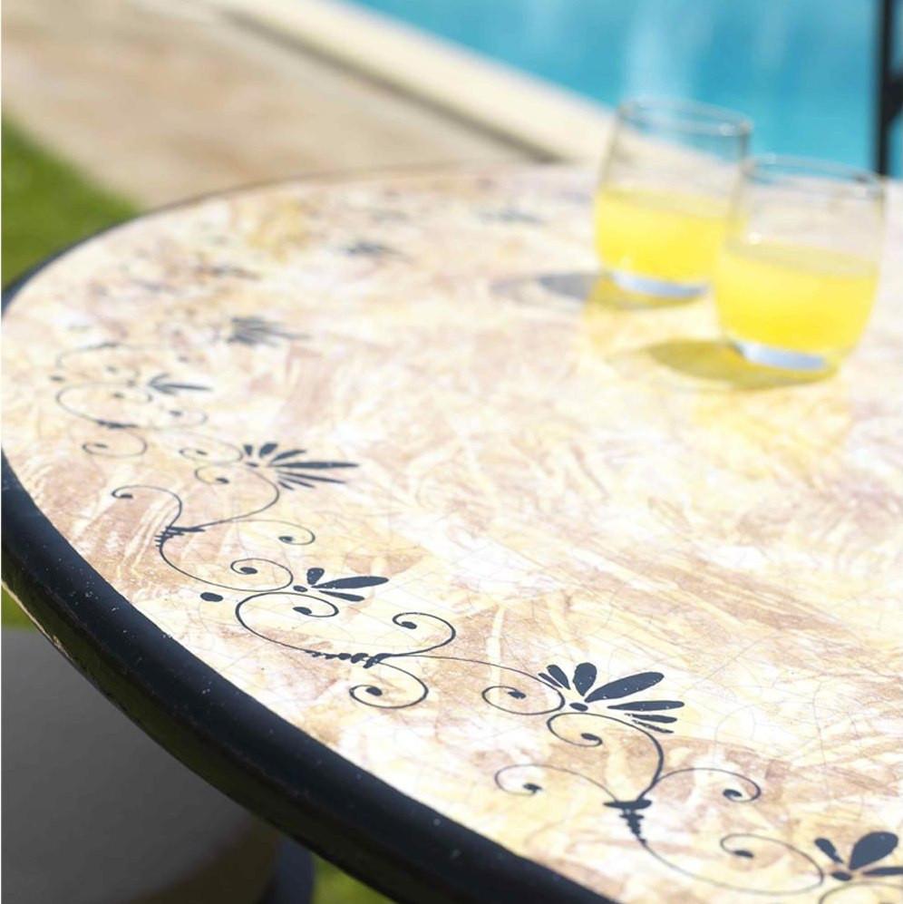CERAMIC STONE TABLE + IRON BASE: AVIGNONE Design - Hand Painted in Deruta, Italy. - tops-selection.shop