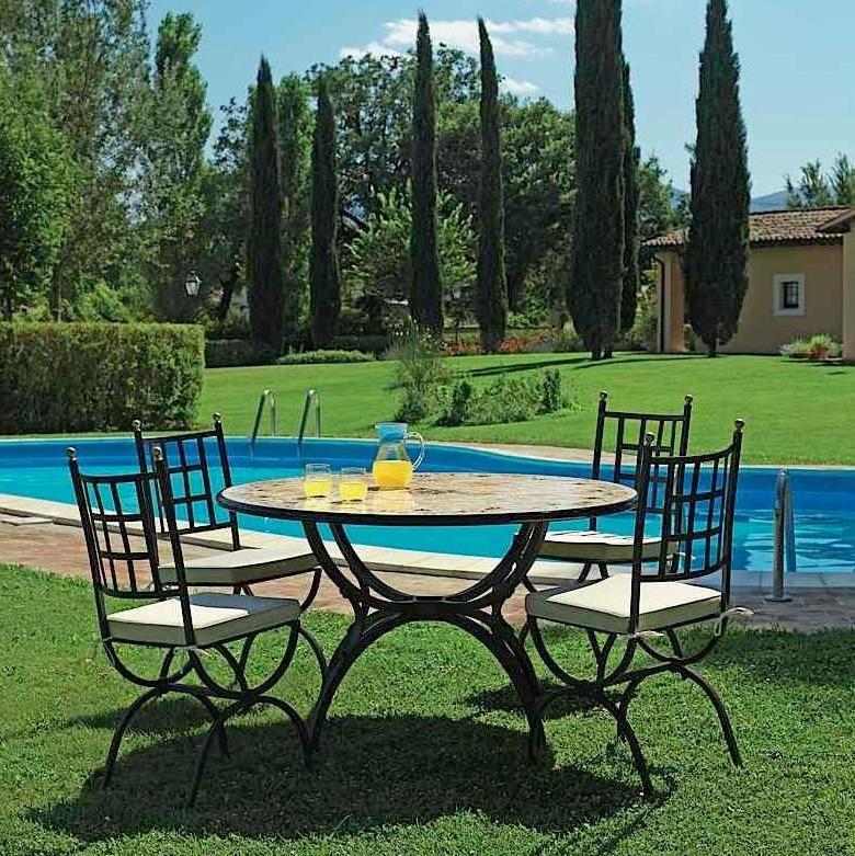 CERAMIC STONE TABLE + IRON BASE: AVIGNONE Design - Hand Painted in Deruta, Italy. - tops-selection.shop