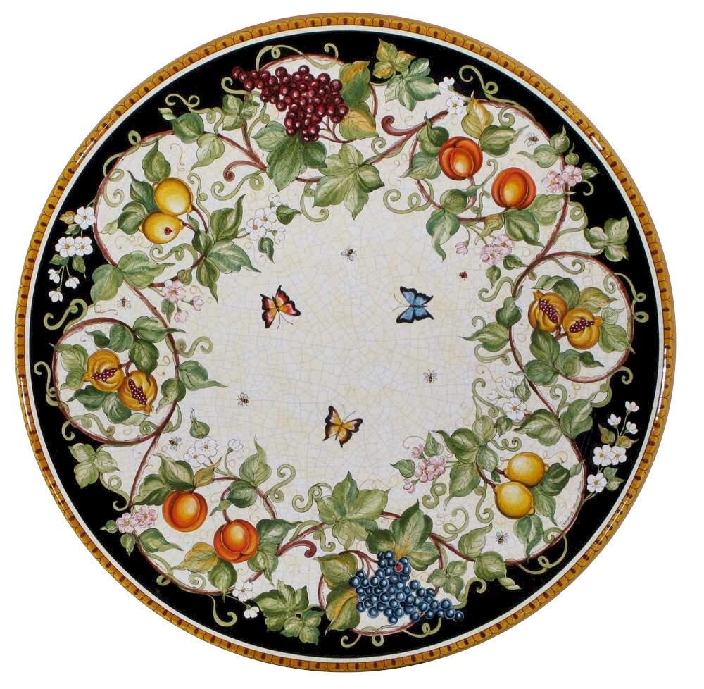 CERAMIC STONE TABLE + IRON BASE: BEVAGNA Design^ - Hand Painted in Deruta, Italy. - tops-selection.shop