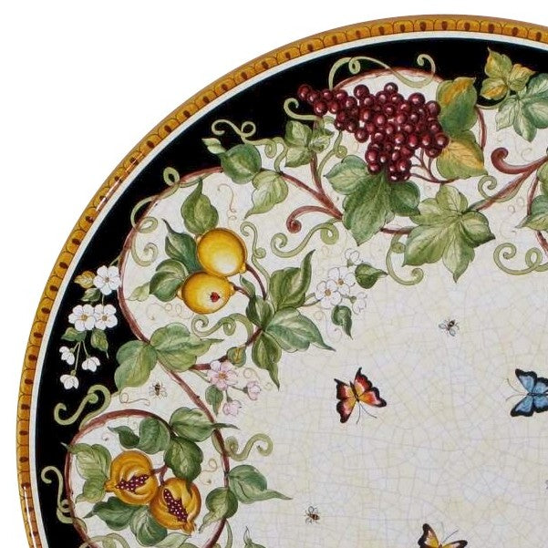 CERAMIC STONE TABLE + IRON BASE: BEVAGNA Design^ - Hand Painted in Deruta, Italy. - tops-selection.shop